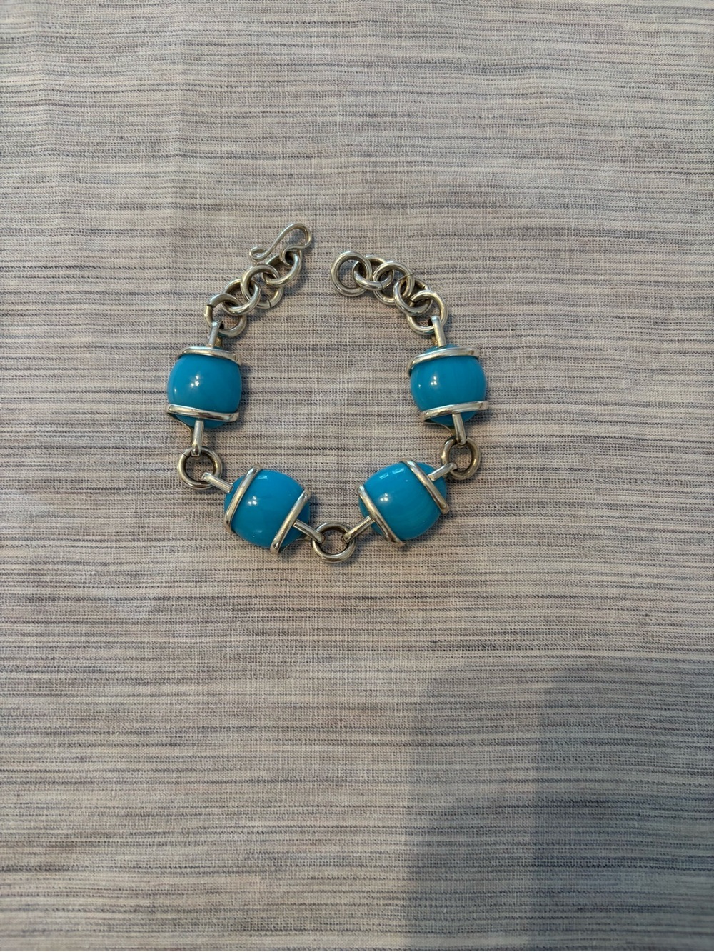 Silver Bracelet with Turquoise Blue Beads - Women's Jewelry